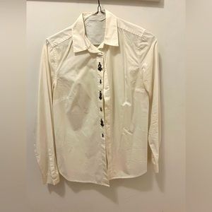 LOFT XS Softened button down with jewel detail - ivory color